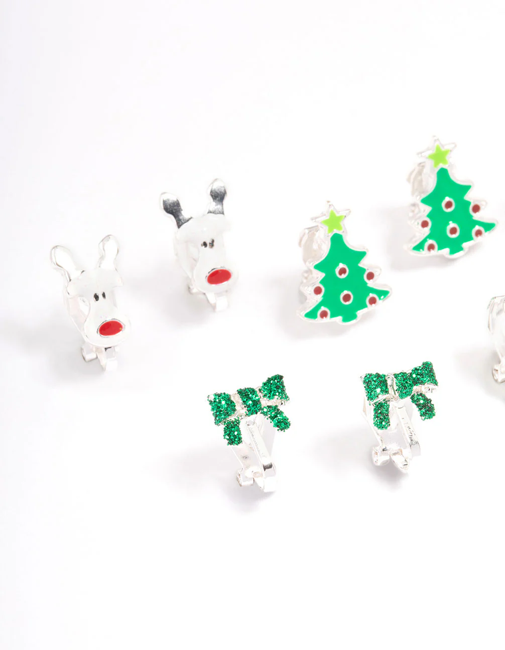 Kids Christmas Glitter Bow Clip On Earrings 5-Pack - Image 2