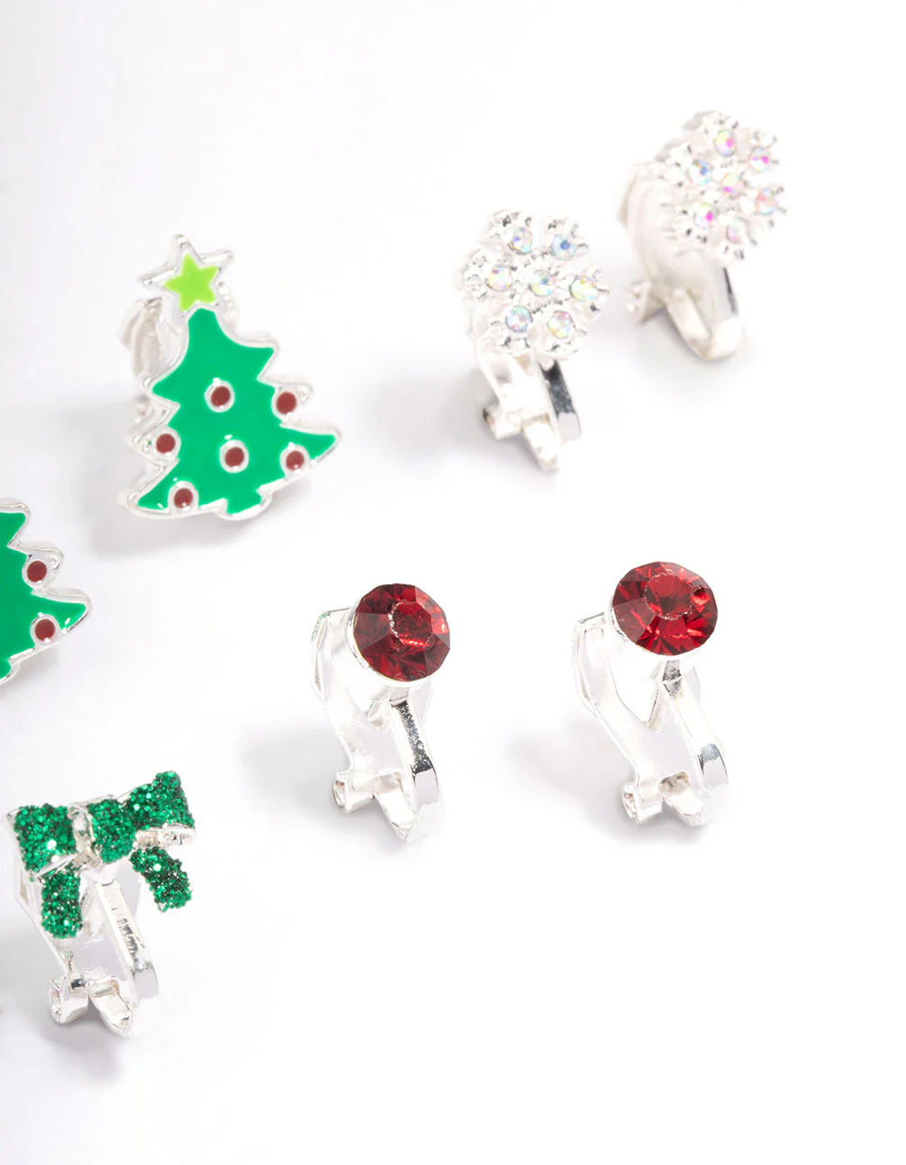 Kids Christmas Glitter Bow Clip On Earrings 5-Pack - Image 3