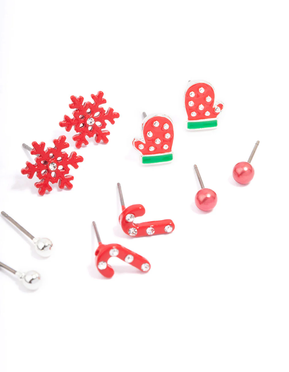 Kids Silver Christmas Mitten Stud Earrings 6-Pack - Image 3