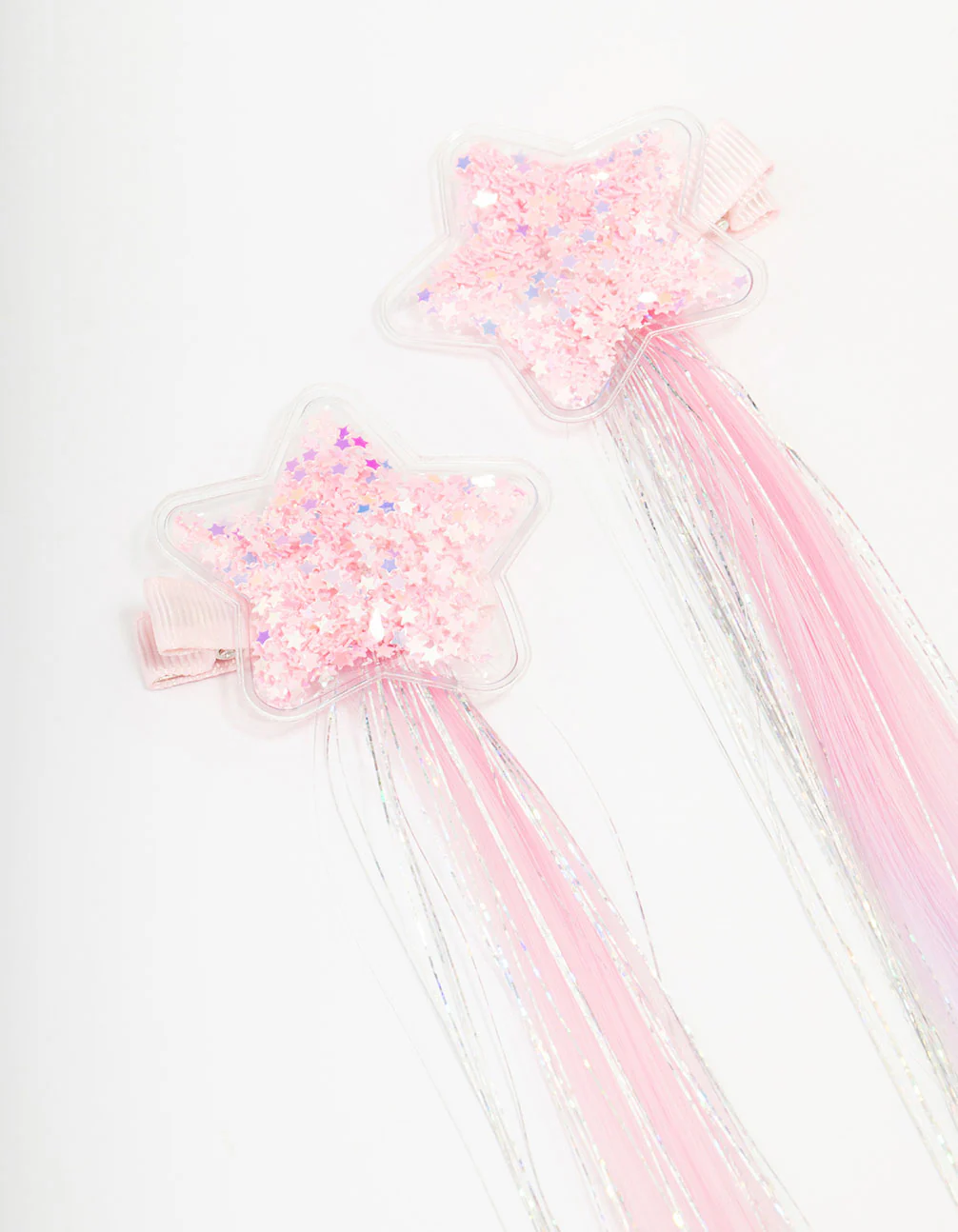 Kids Star Glitter Faux Hair Extension Clips - Image 2