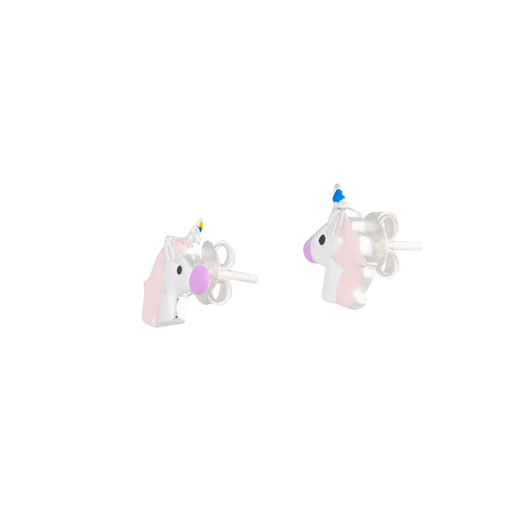 Kids Sterling Silver Unicorn  Head Rainbow Earrings - Image 2