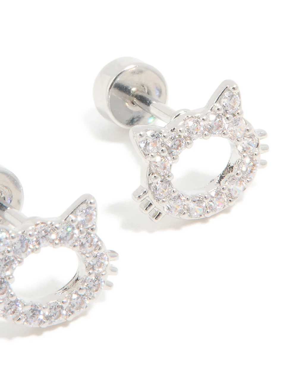 Kids Surgical Steel Cubic Zirconia Cat Flat Back Studs - Image 3