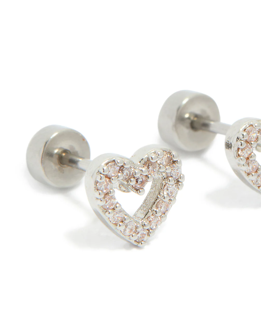 Kids Surgical Steel Cubic Zirconia Pavé Heart Flat Back Studs - Image 2