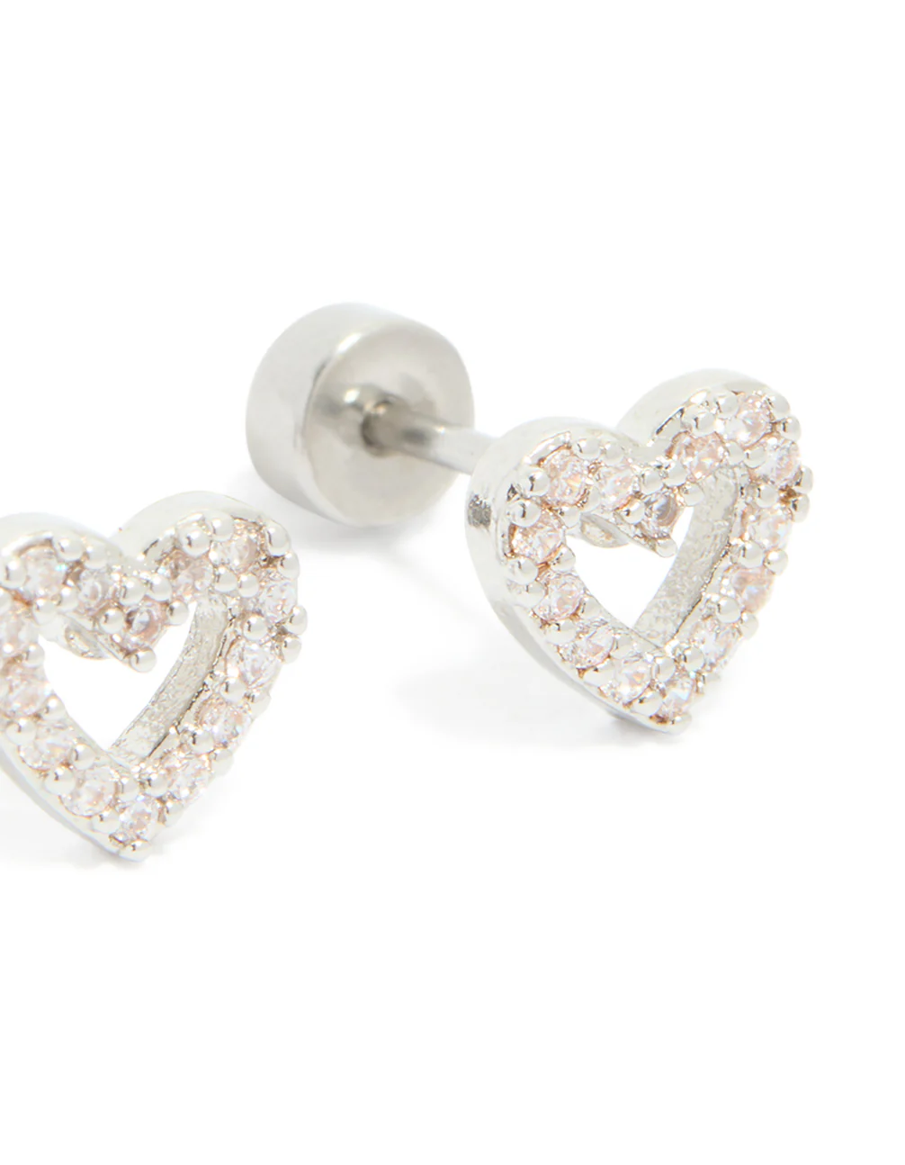 Kids Surgical Steel Cubic Zirconia Pavé Heart Flat Back Studs - Image 3