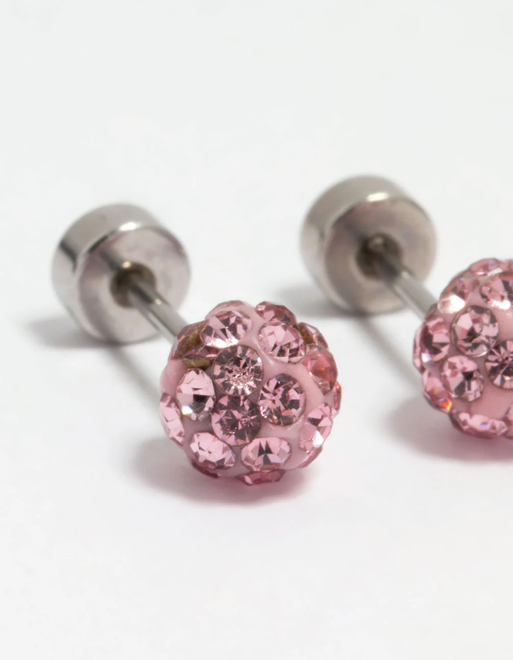 Kids Surgical Steel Pink Diamante Flat Back Earrings - Image 3