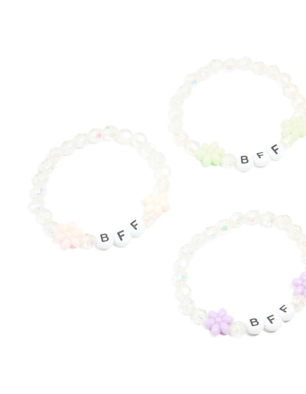 Kids White Beaded & Pastel Flower Best Friends Stretch Bracelets 5-Pack - Image 2