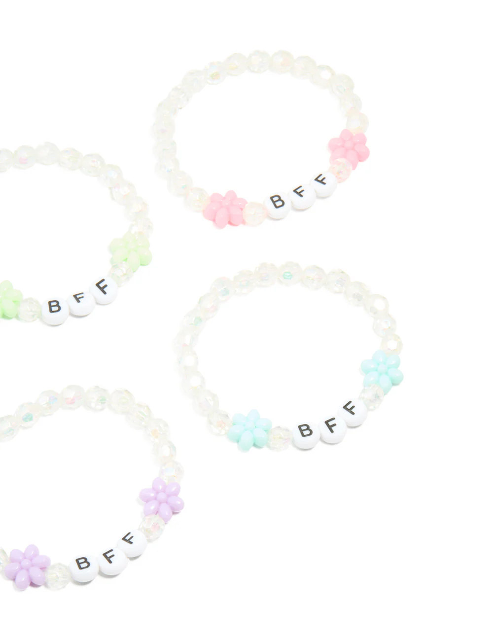 Kids White Beaded & Pastel Flower Best Friends Stretch Bracelets 5-Pack - Image 3
