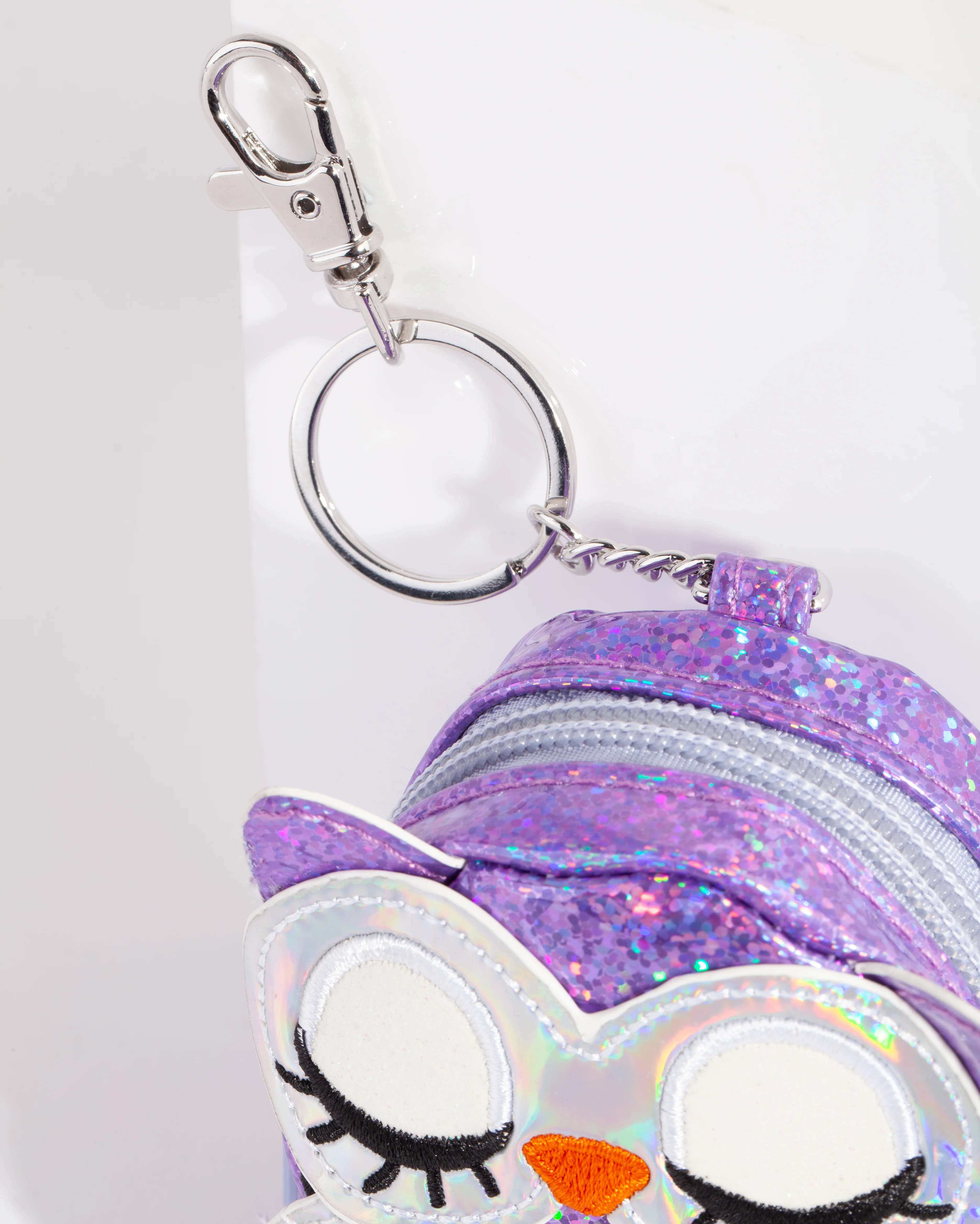 Kids Purple Iridescent Owl Purse Keyring - Image 2