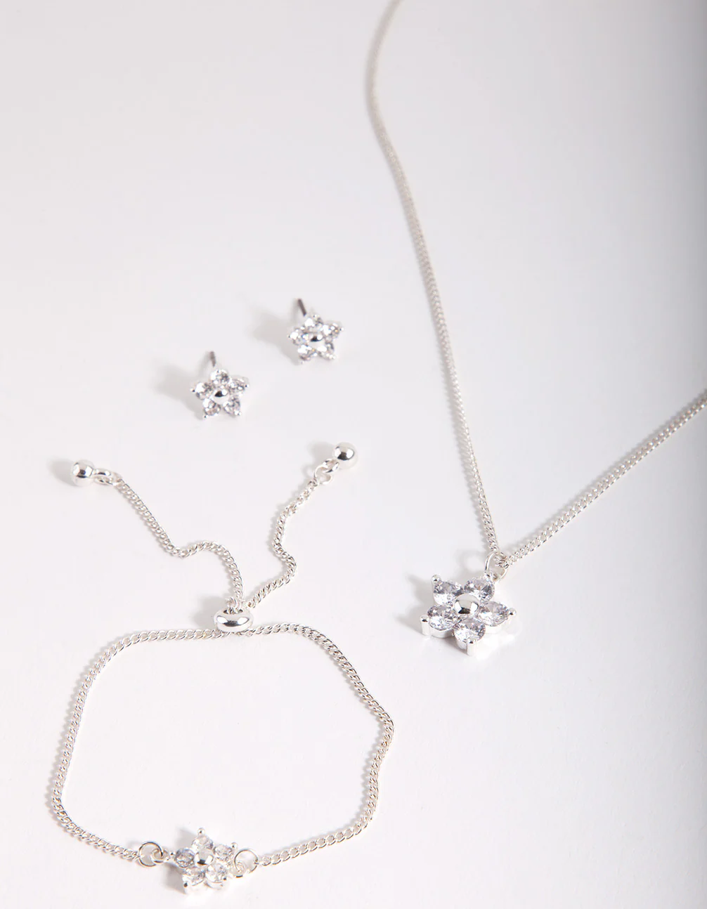 Kids Silver Cubic Zirconia Flower Jewellery Set - Image 2