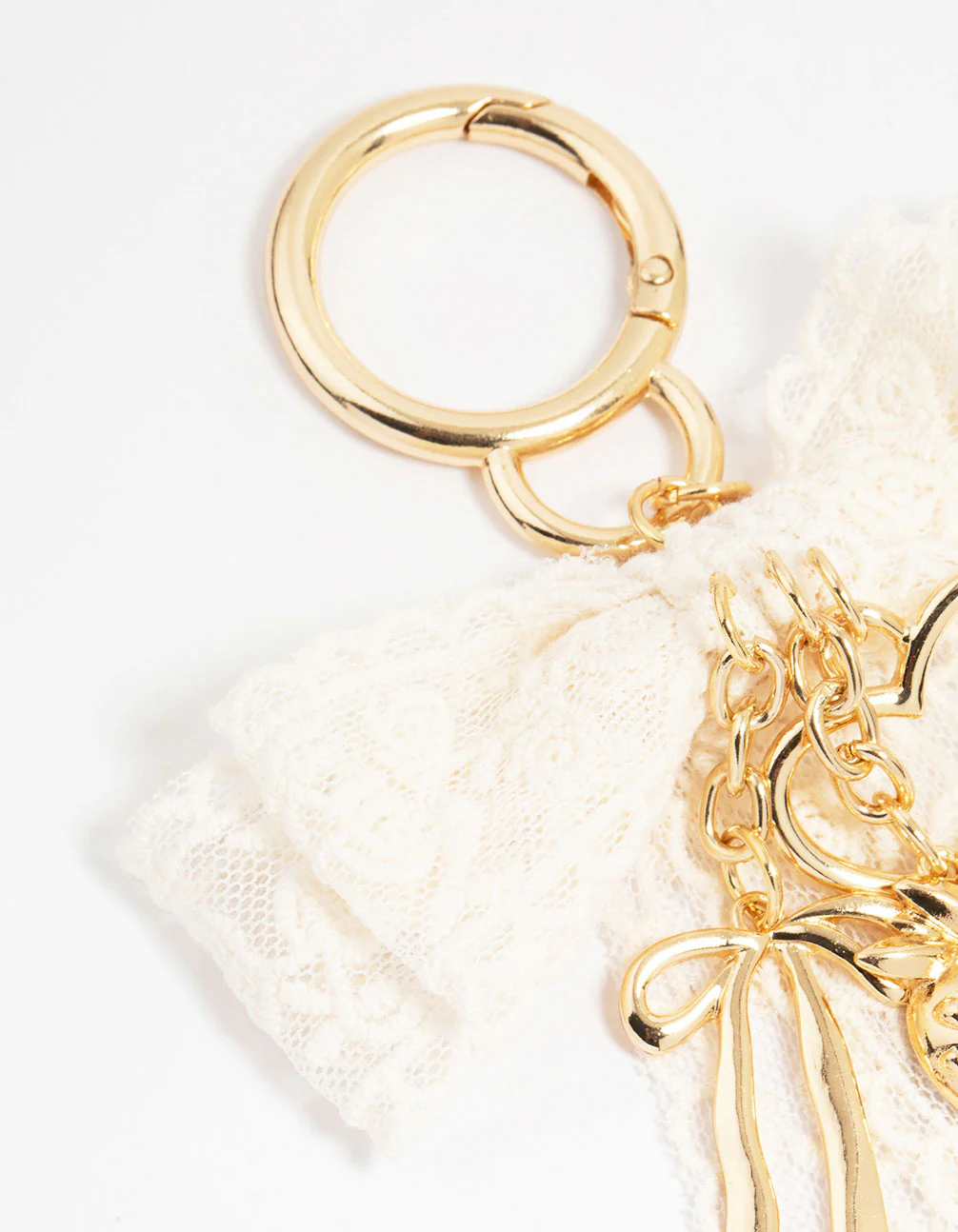 Lace Bow & Gold Heart Fabric Keychain - Image 2