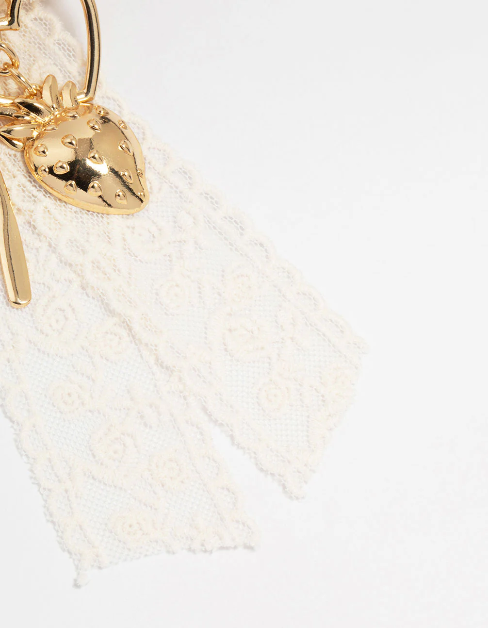 Lace Bow & Gold Heart Fabric Keychain - Image 3