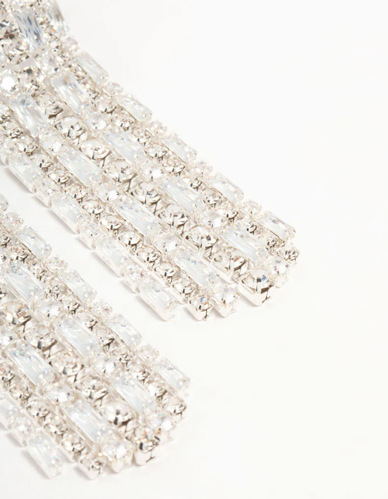 Silver Cubic Zirconia Cup Chain Silver Drop Earrings - Image 3