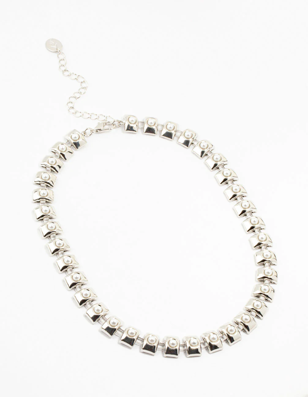 Large Silver Pearl Chain Short Necklace - Image 2
