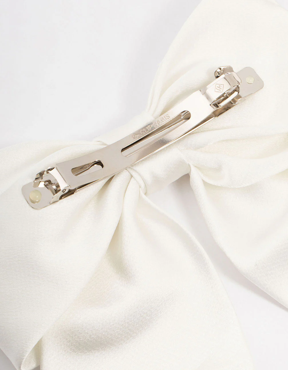 Large White Double Draped Fabric Bow Clip - Image 3