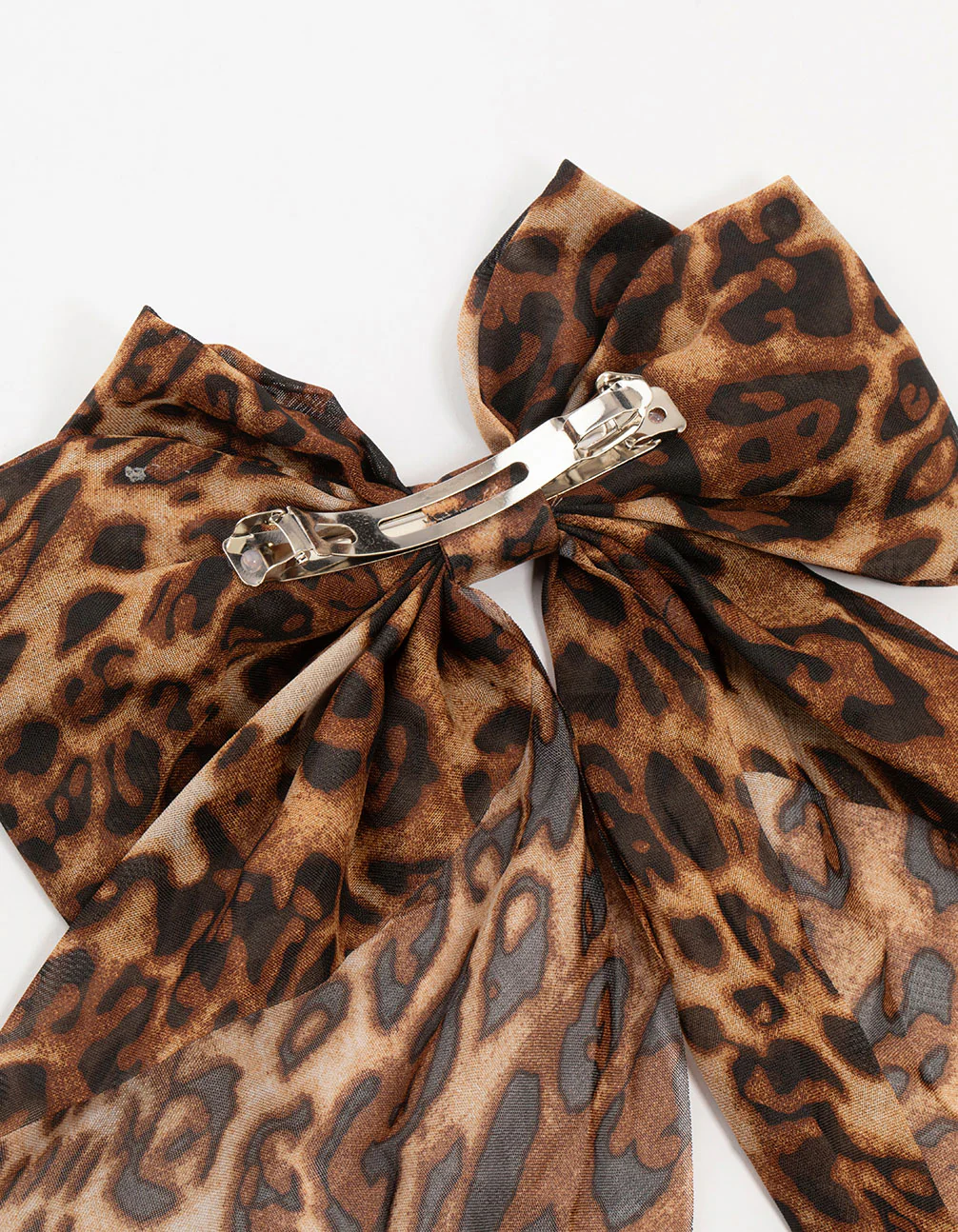Leopard Print Fabric Drop Bow Clip - Image 3