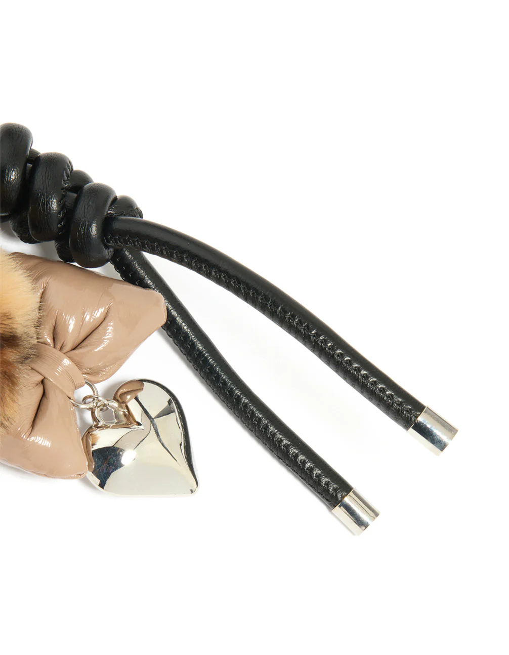 Leopard Print Fluffy Heart & PU Leather Bow Key Chain - Image 3