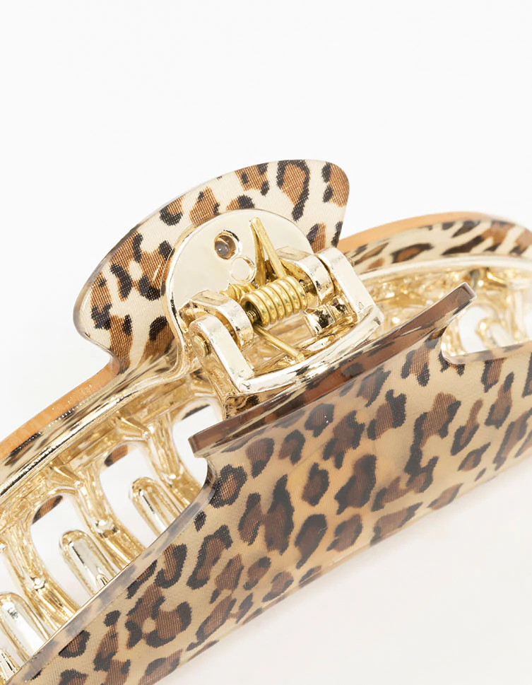 Leopard Print Plastic Curved Hair Claw Clip - Image 3