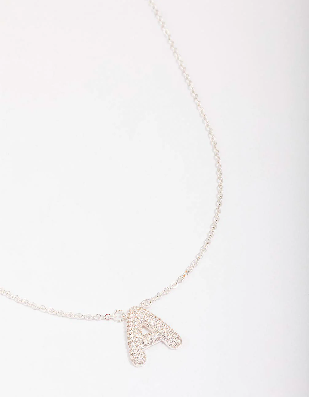 Silver Plated Letter A Pave Pendant Necklace