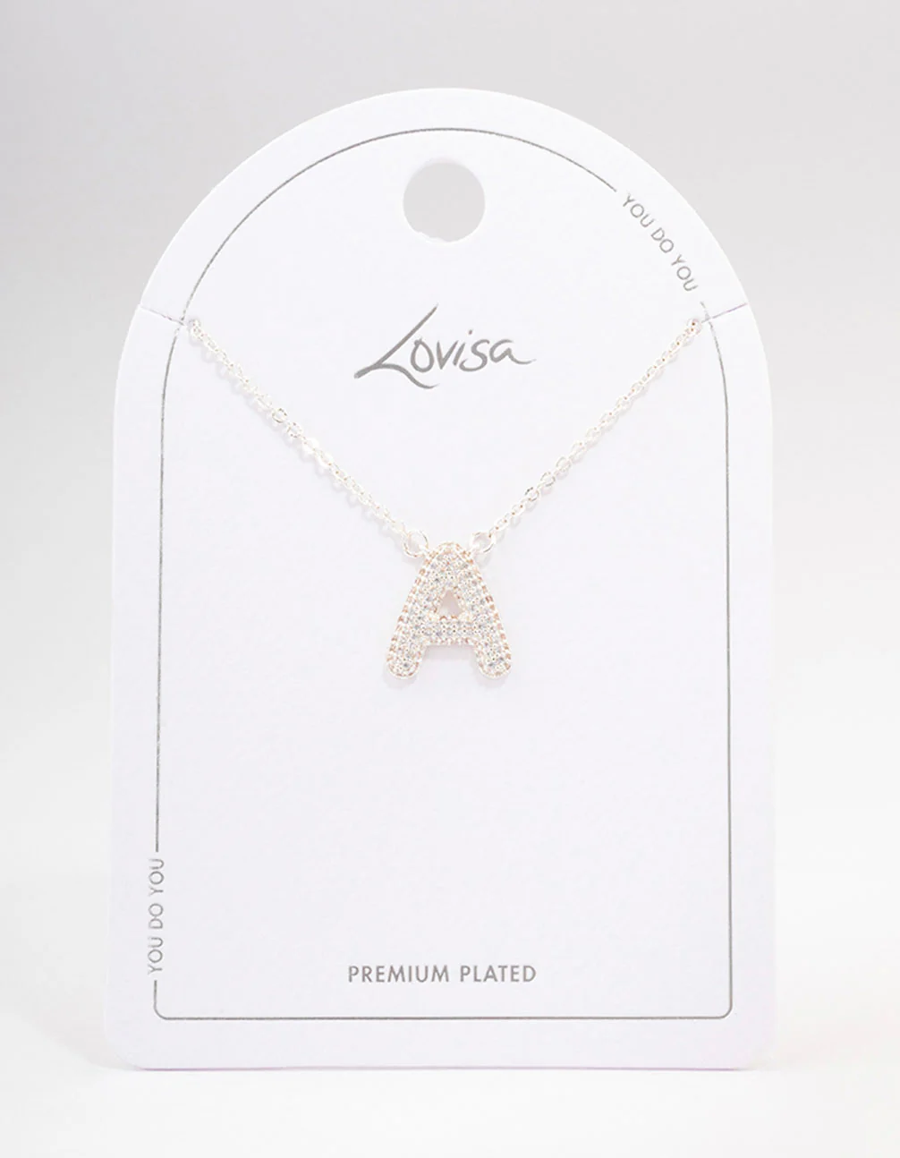 Silver Plated Letter A Pave Pendant Necklace - Image 3