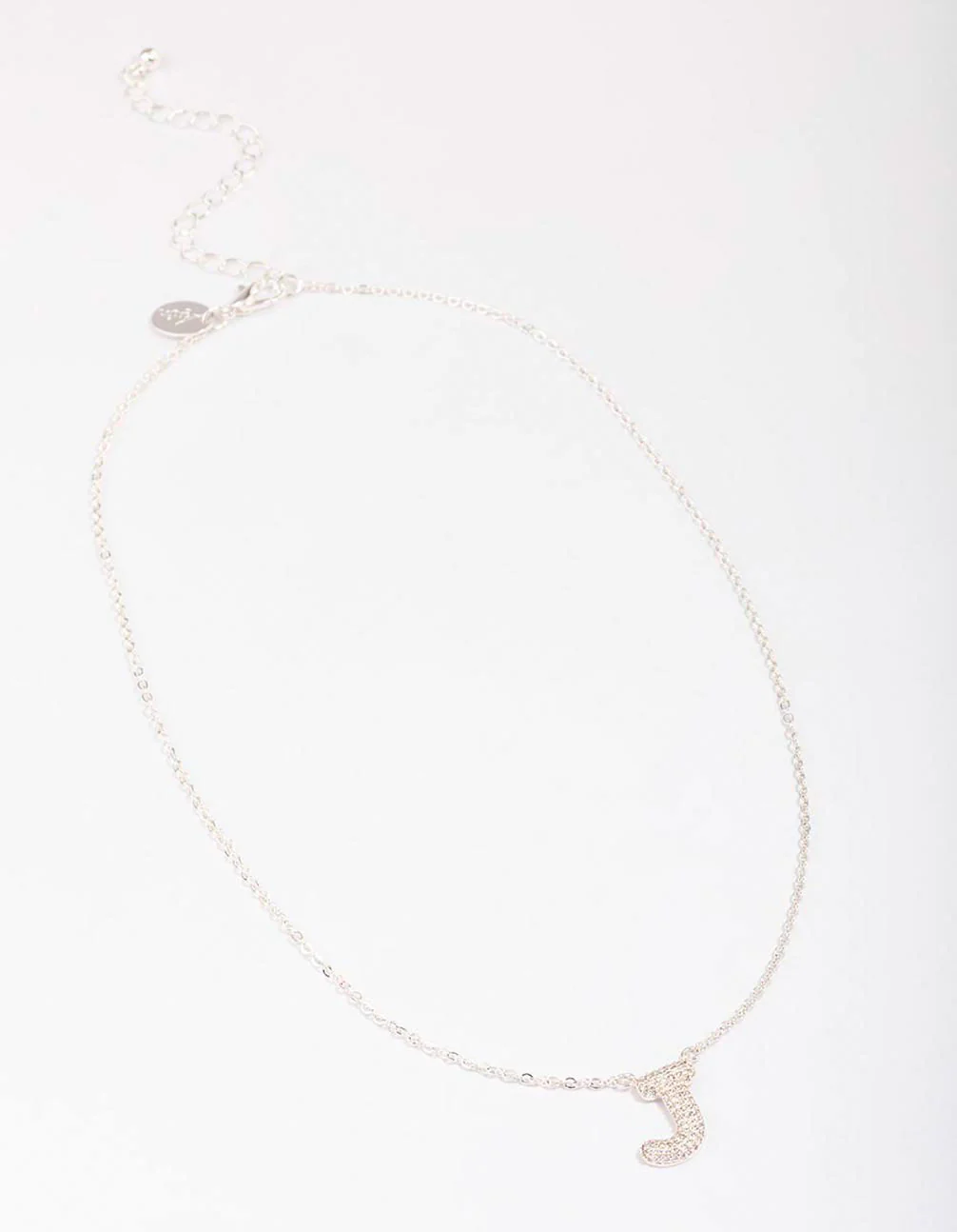 Silver Plated Letter J Pave Pendant  Necklace - Image 2
