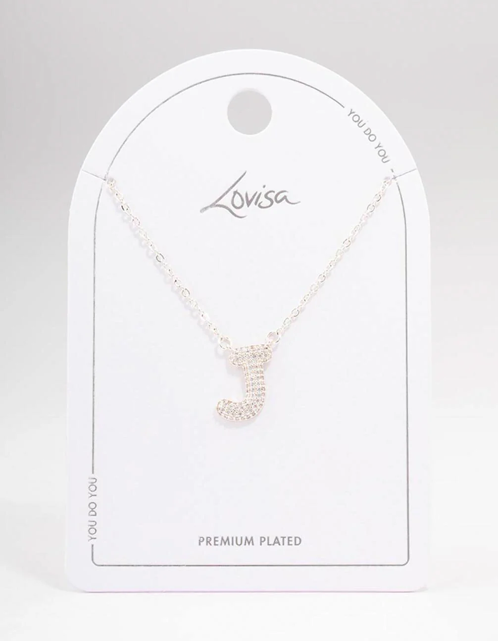 Silver Plated Letter J Pave Pendant  Necklace - Image 3