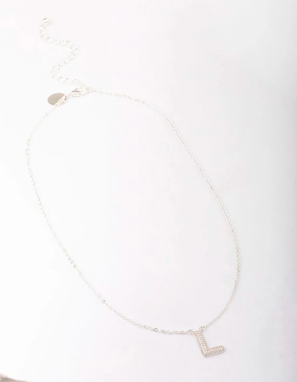 Silver Plated Letter L Pave Pendant  Necklace - Image 2