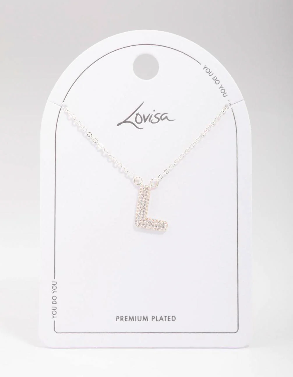 Silver Plated Letter L Pave Pendant  Necklace - Image 3