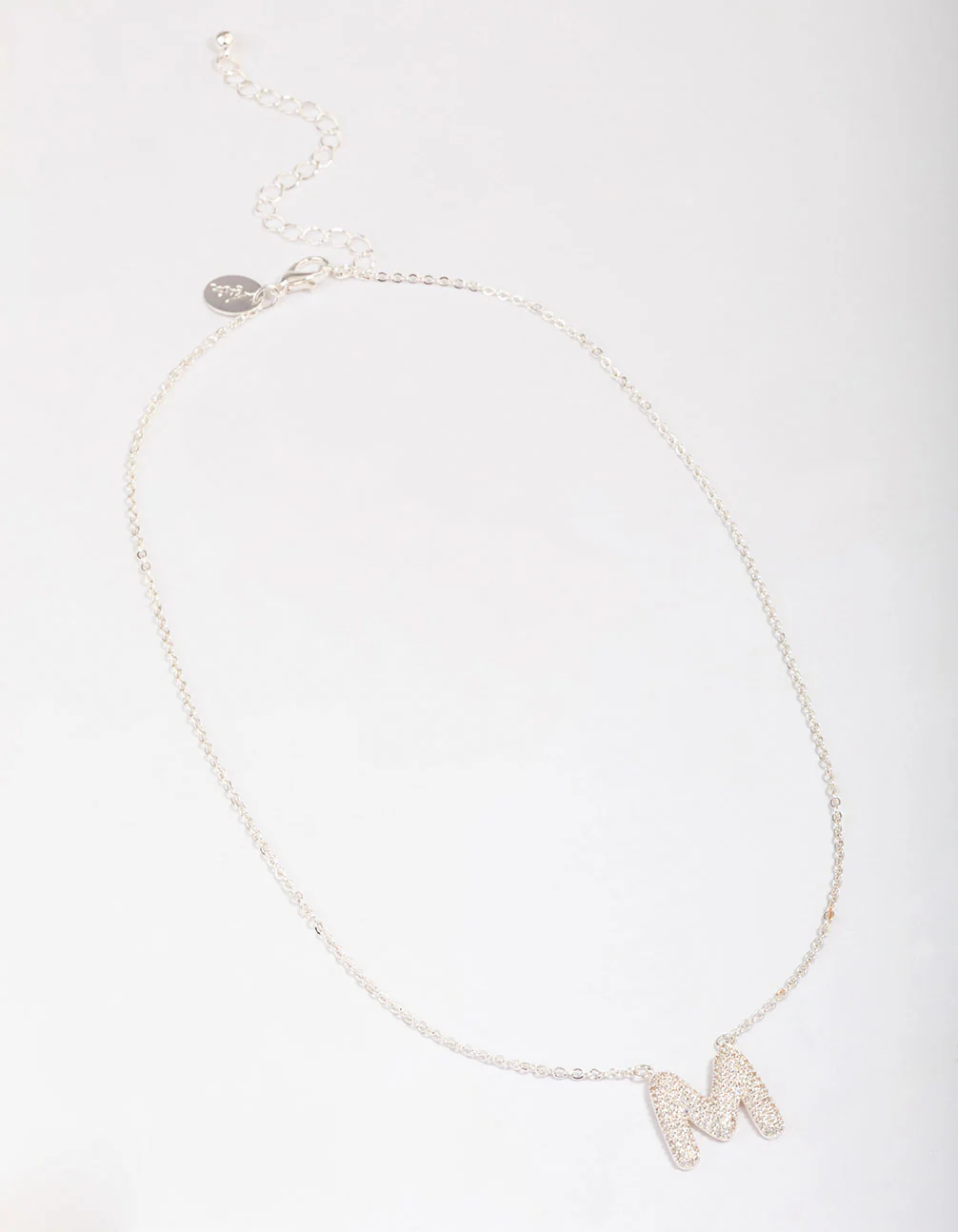 Silver Plated Letter M Pave Pendant  Necklace - Image 2