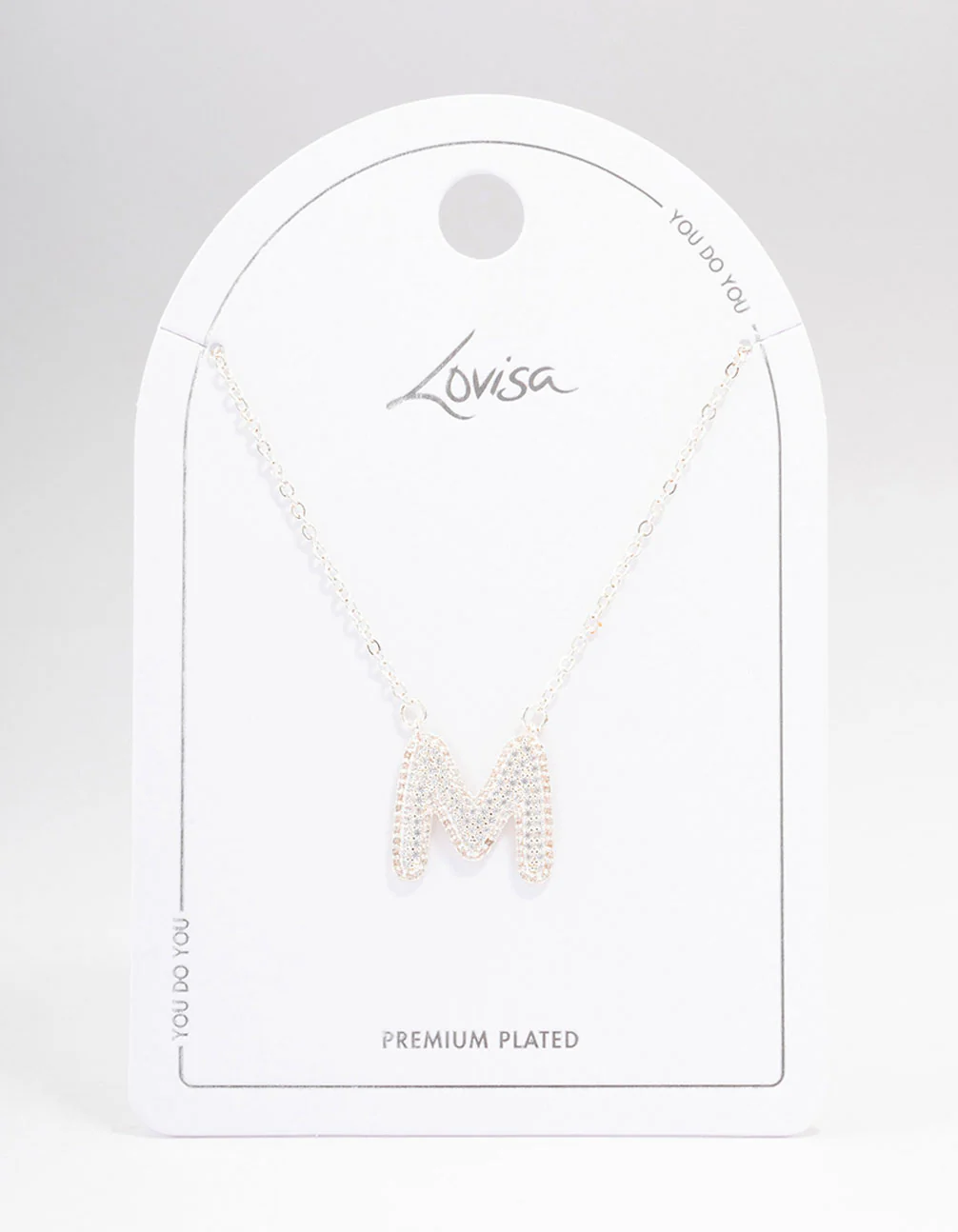 Silver Plated Letter M Pave Pendant  Necklace - Image 3