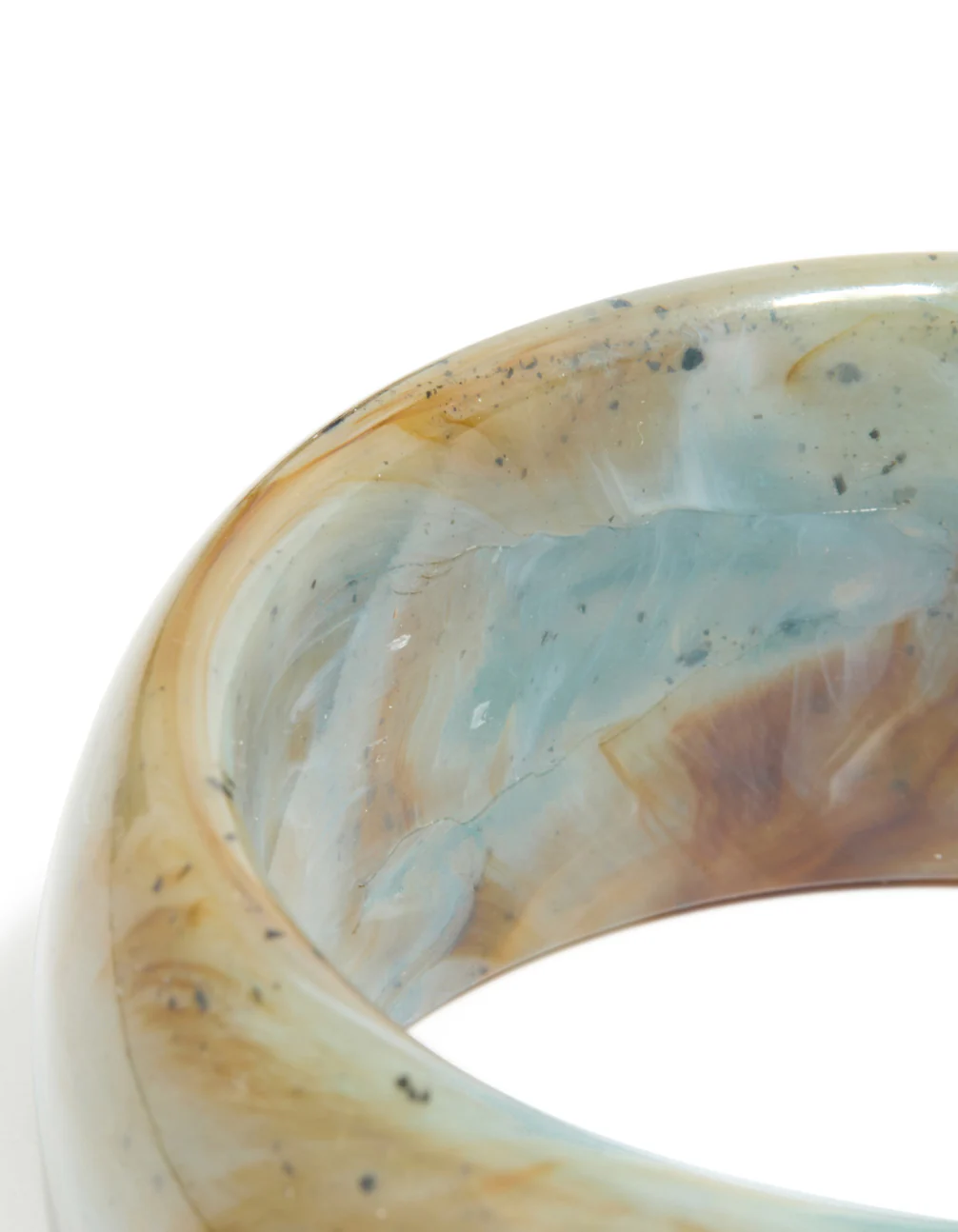 Light Blue & Brown Marbled Acrylic Thick Bangle - Image 3