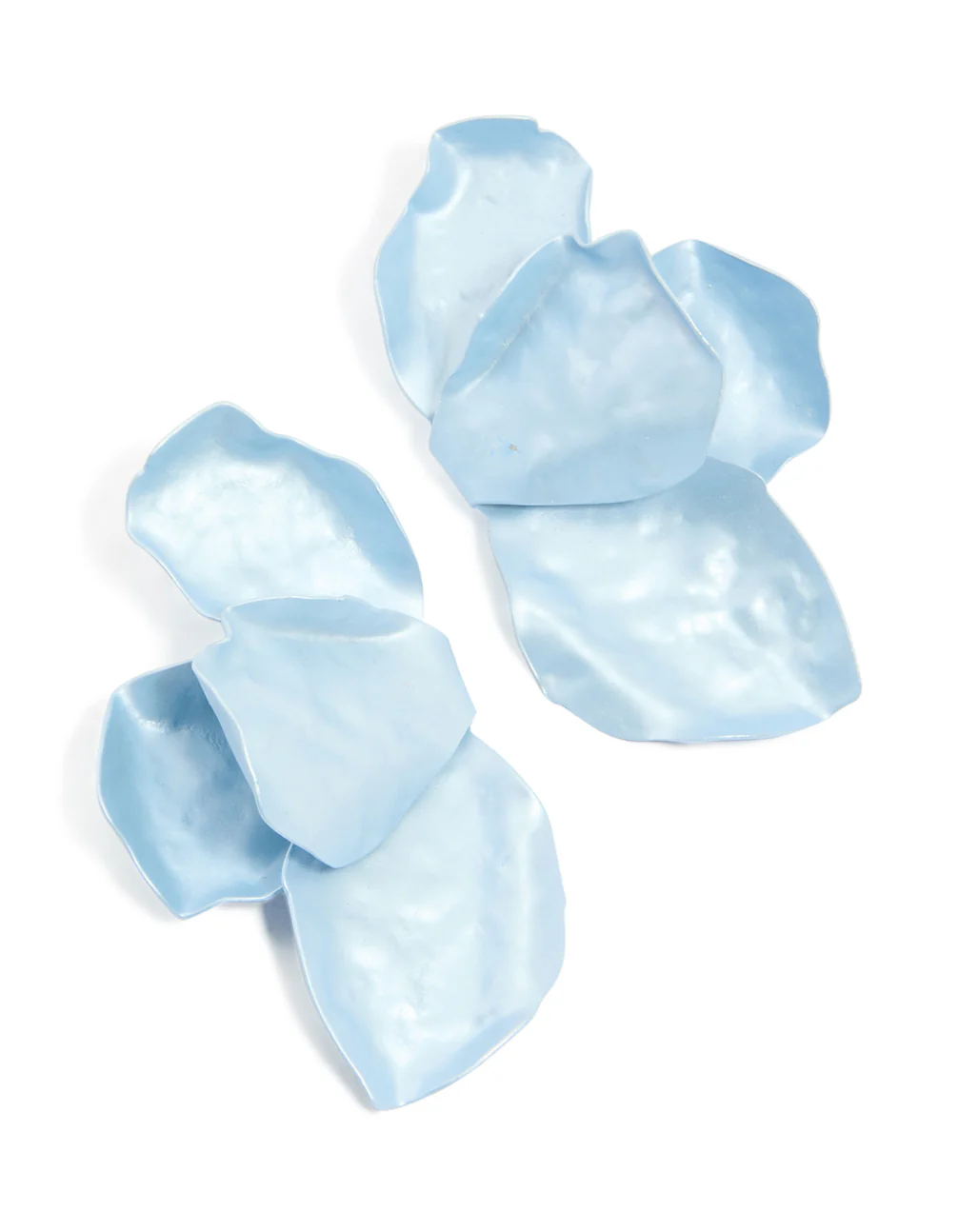 Light Blue Coated Metal Flower Petal Drop Earrings - Image 2