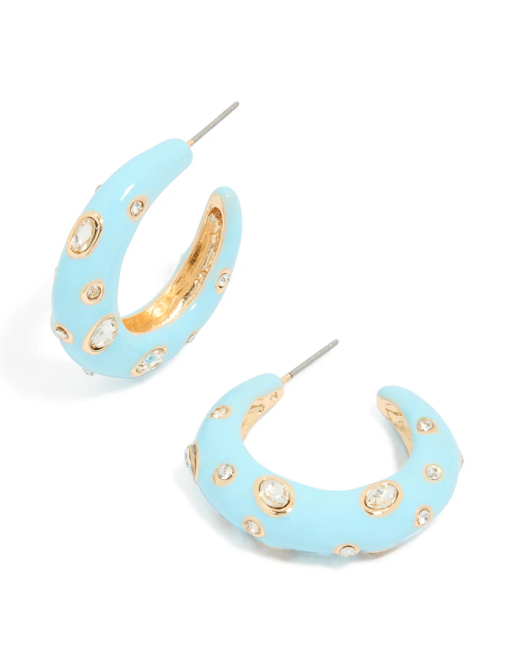 Light Blue Enamel & Diamante Dotted Open Hoop Earrings - Image 2