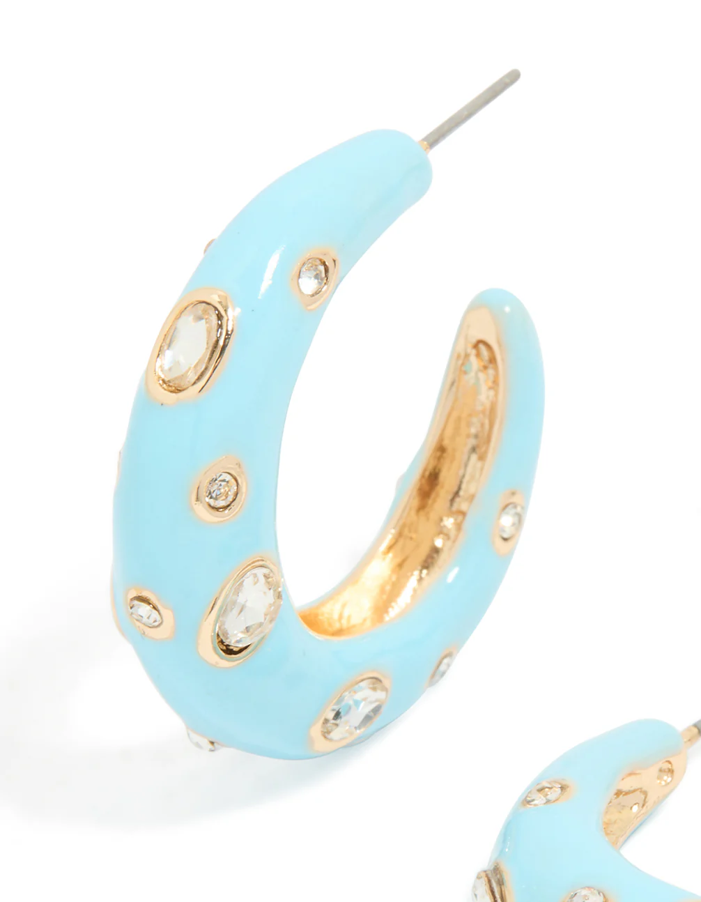 Light Blue Enamel & Diamante Dotted Open Hoop Earrings - Image 4