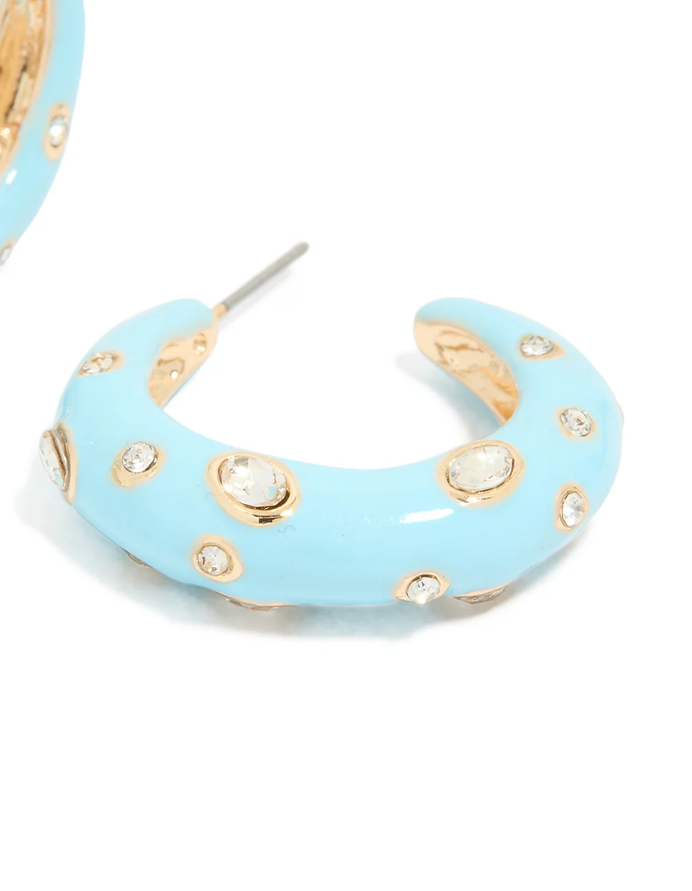 Light Blue Enamel & Diamante Dotted Open Hoop Earrings - Image 5