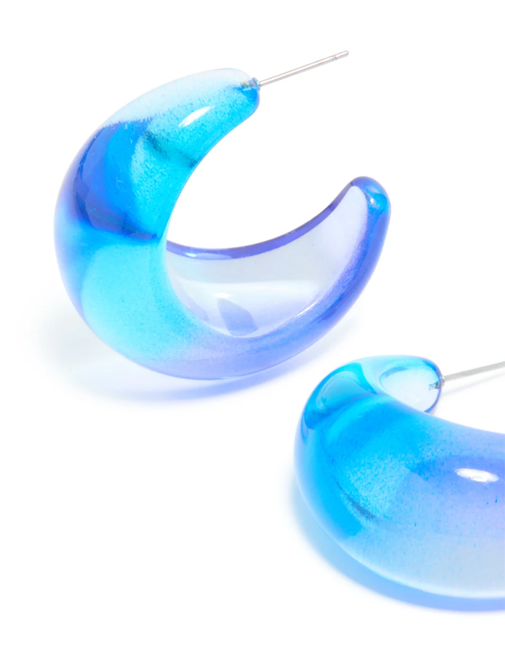Light & Dark Blue Ombre Translucent Round oPEN Hoop Earrings - Image 4