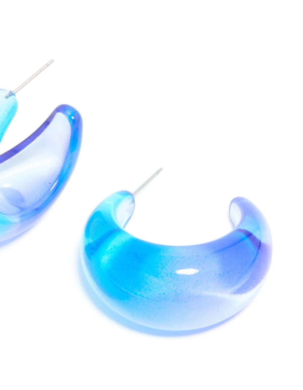 Light & Dark Blue Ombre Translucent Round oPEN Hoop Earrings - Image 5