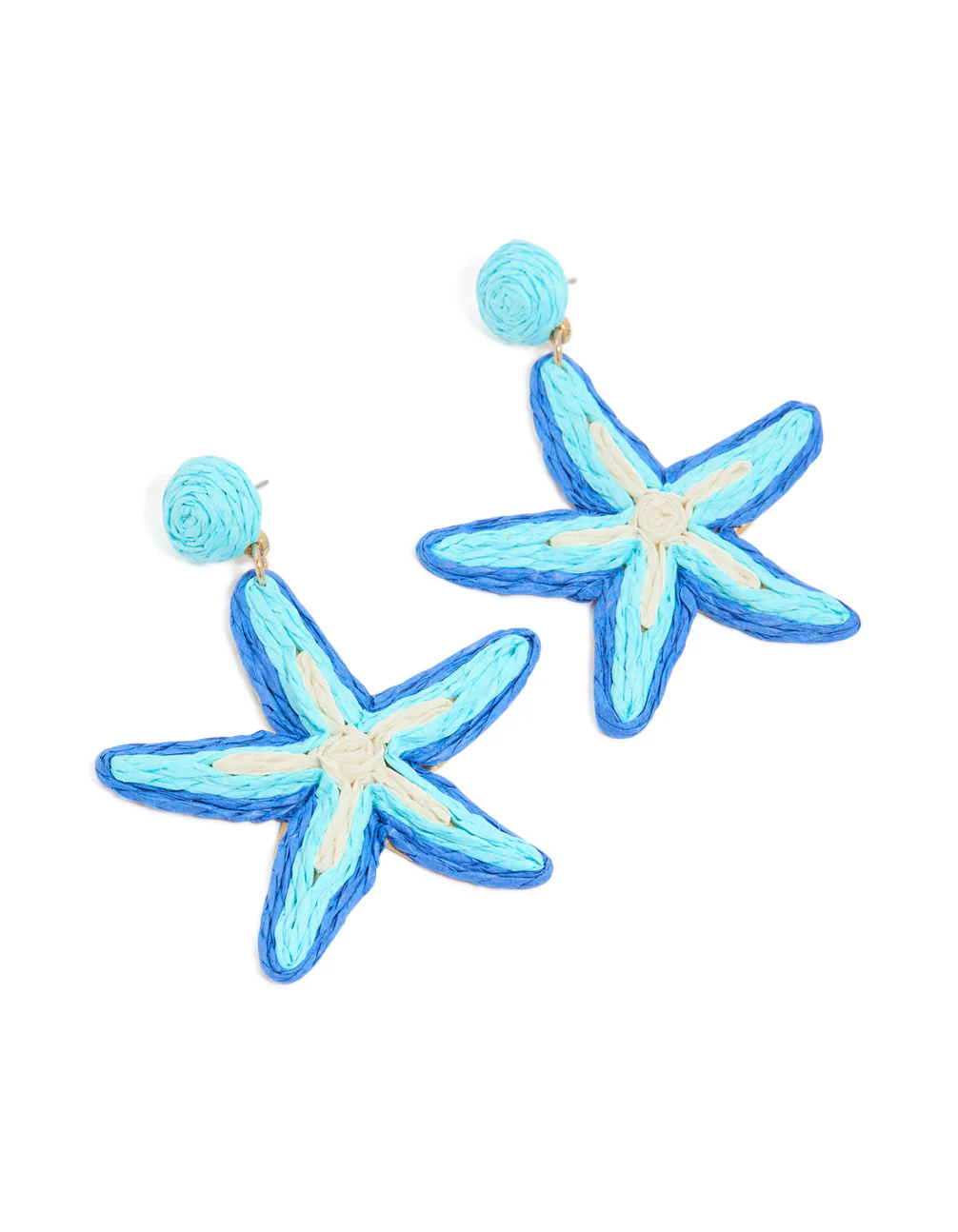 Light & Dark Blue Raffia Starfish Drop Earrings - Image 2