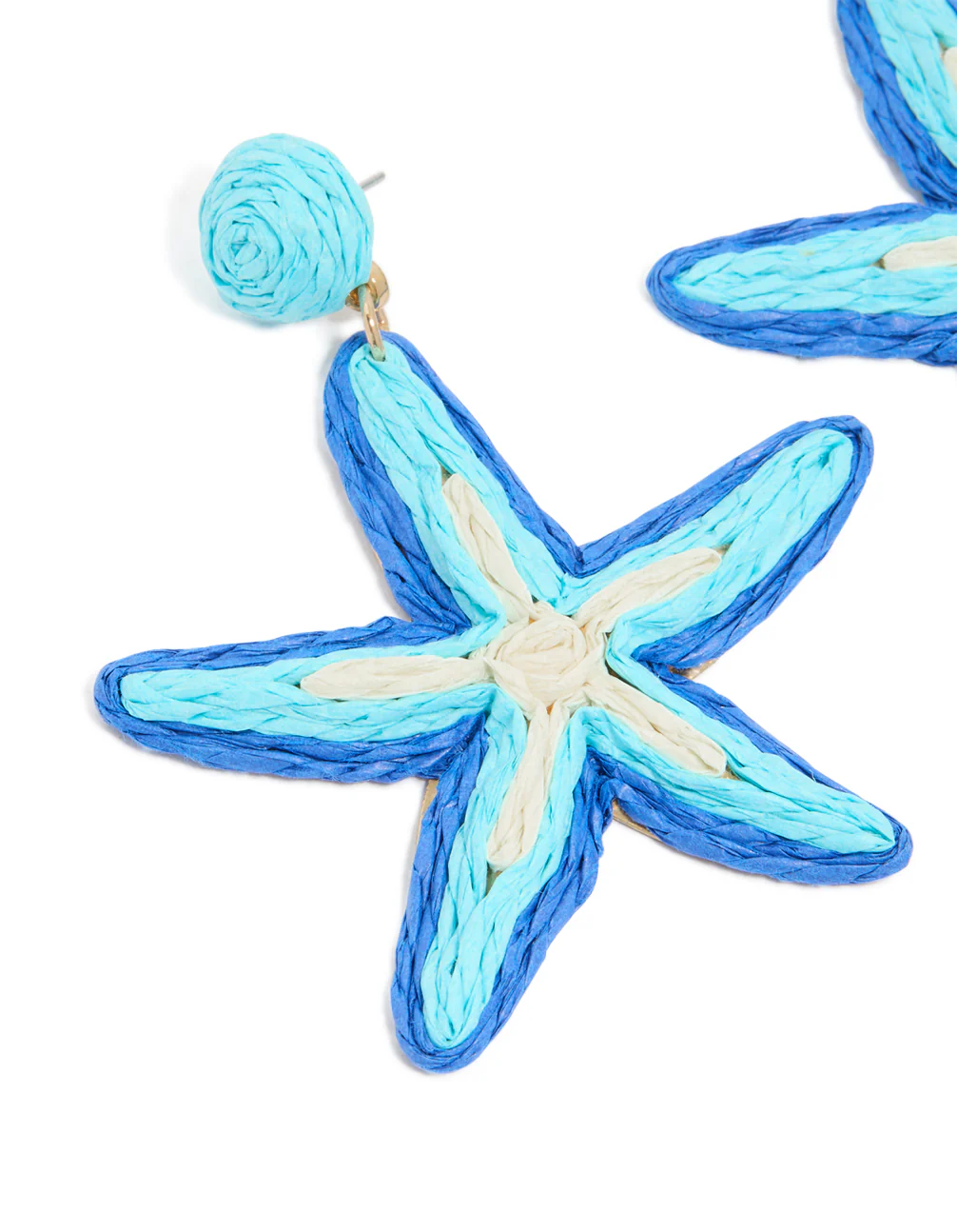 Light & Dark Blue Raffia Starfish Drop Earrings - Image 4
