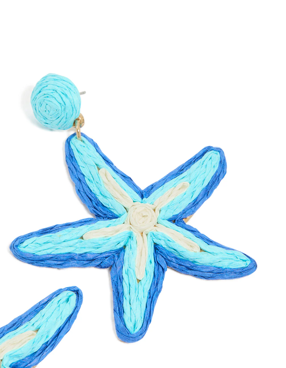 Light & Dark Blue Raffia Starfish Drop Earrings - Image 5