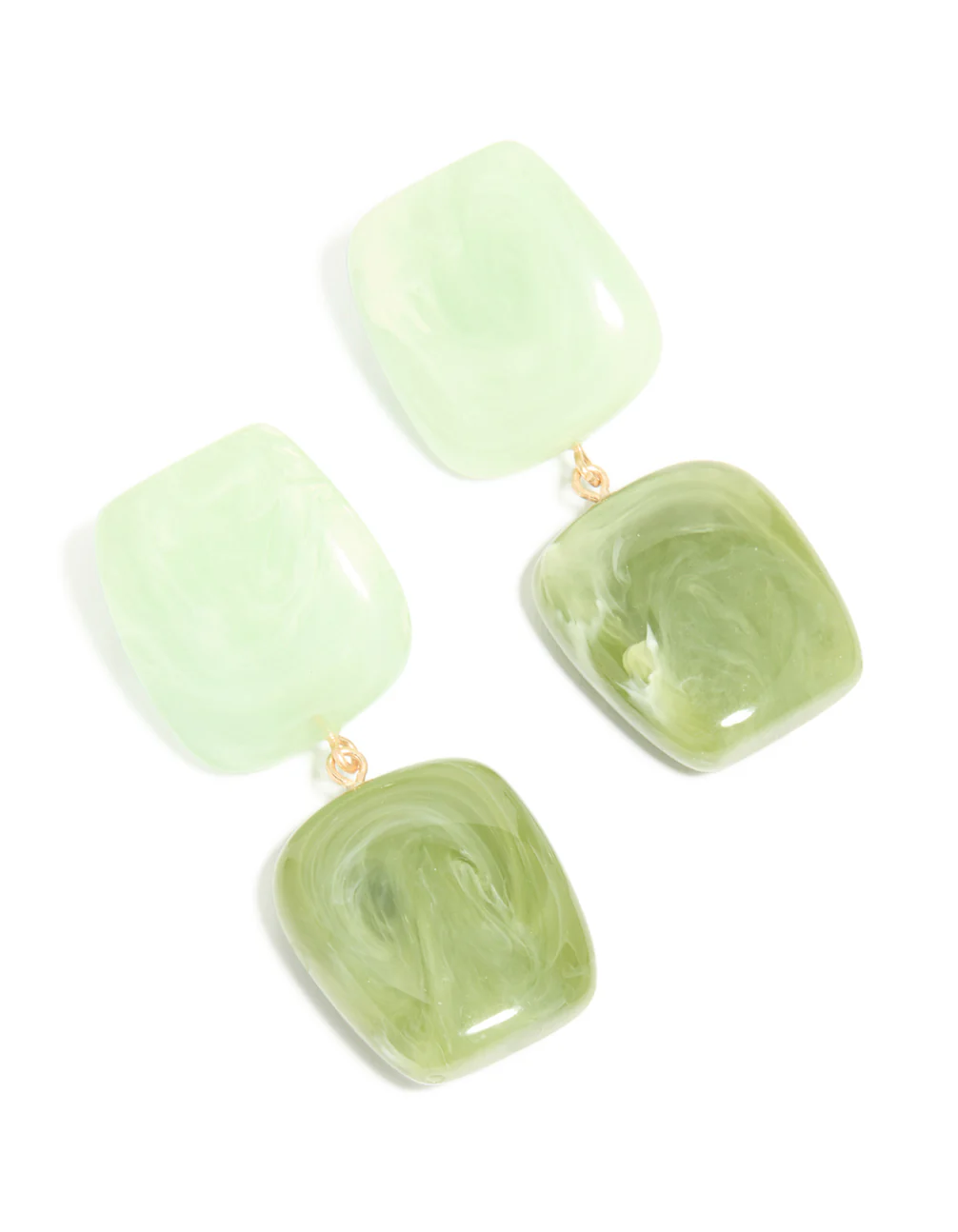Light & Dark Green Acrylic Double Square Drop Earrings - Image 2