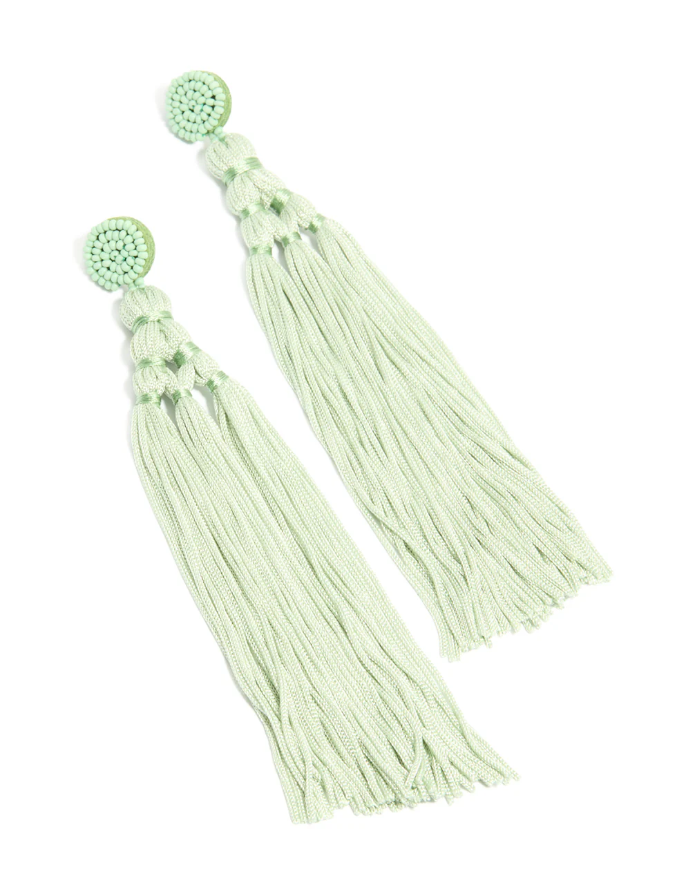 Light Green Fabric Tassel Drop Earrings - Image 2