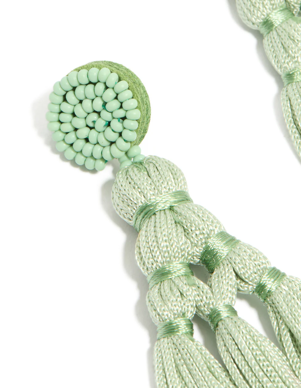 Light Green Fabric Tassel Drop Earrings - Image 4