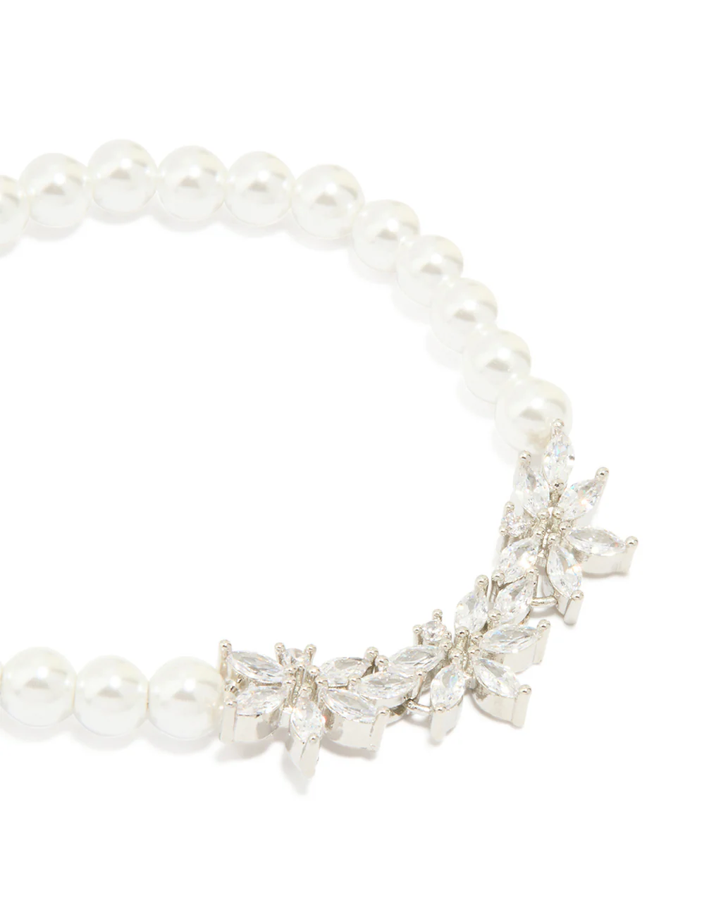 Lovely Cubic Zirconia Pearl Flower Stretch Bracelet - Image 2