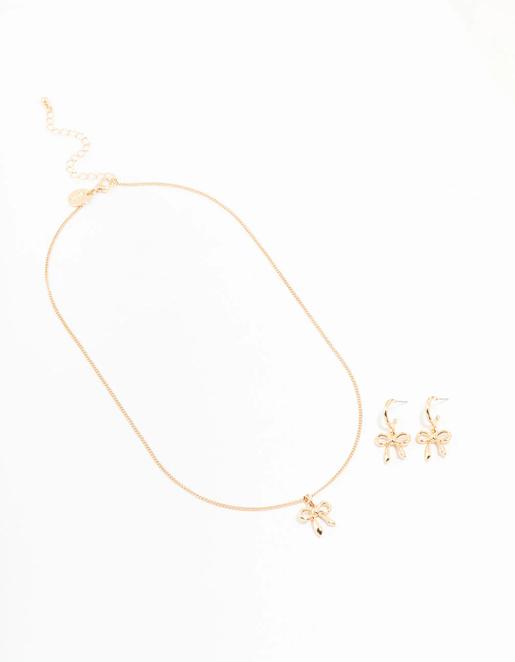 Lovely Gold Bow Necklace & Earring Set - Image 2