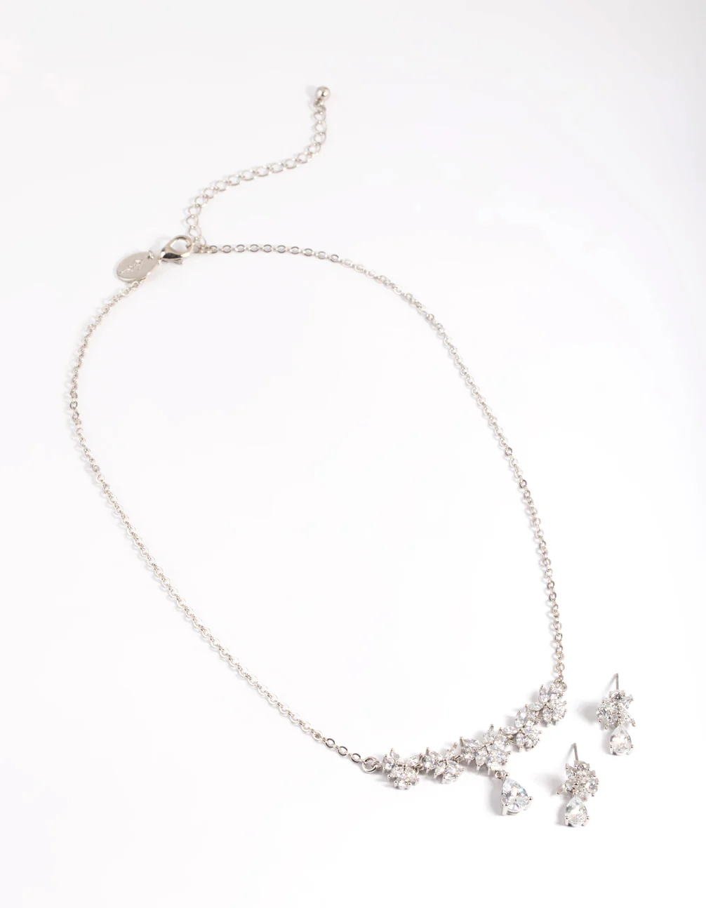 Silver Diamond Simulant Dainty Flower Earrings & Necklace - Image 2