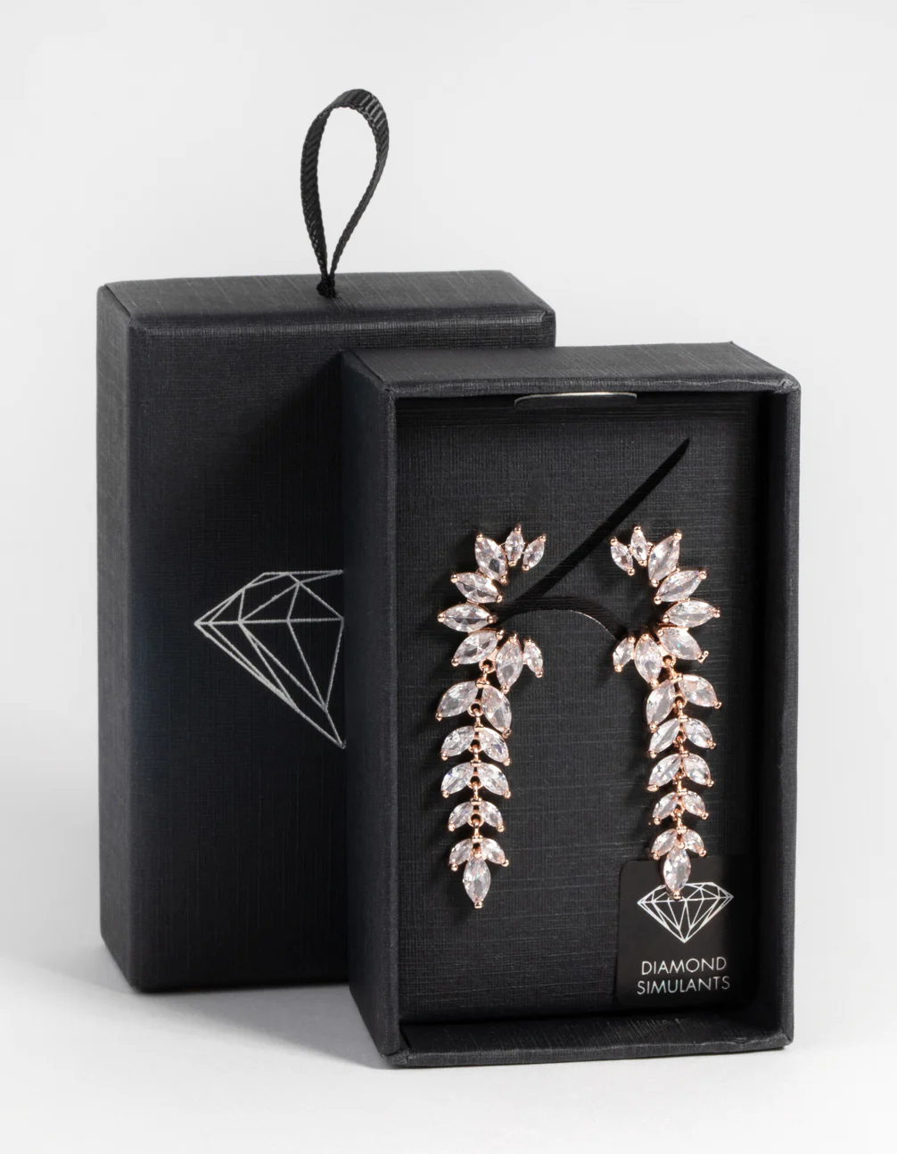 Rose Gold Diamond Simulant Statement Earrings - Image 3