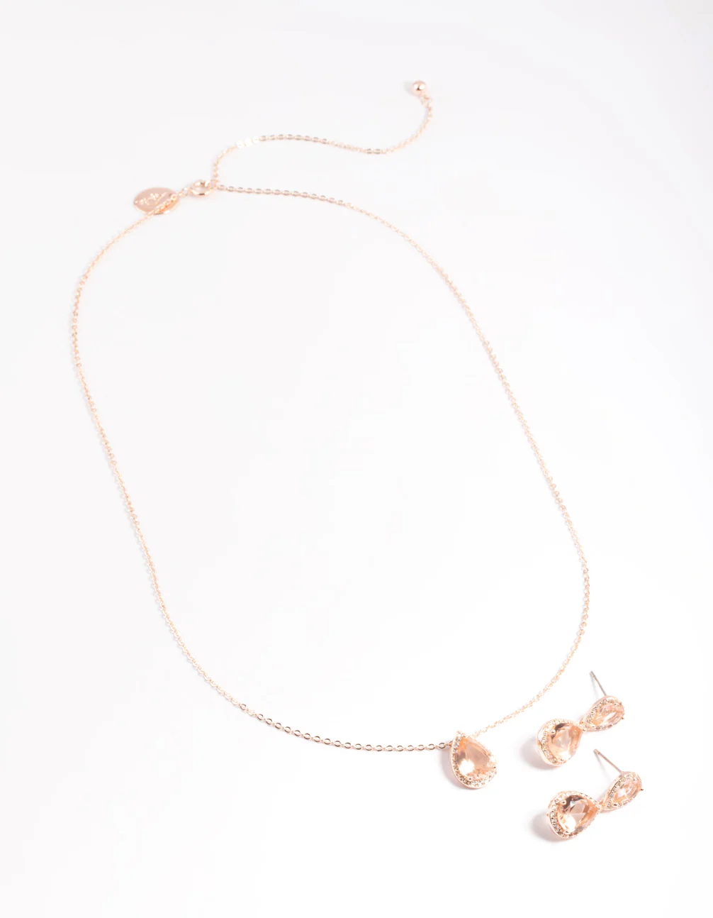Diamond Simulant Rose Gold Double Teardrop Necklace & Earring Set - Image 3