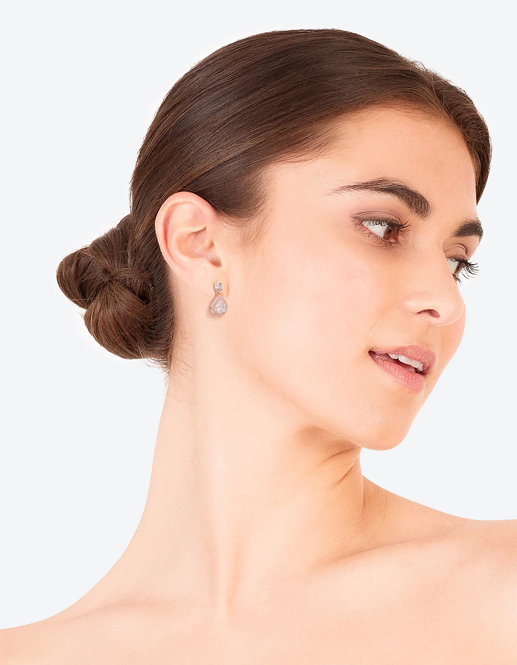 Encircled Mini Diamond Simulant Pear Drop Earrings - Image 3