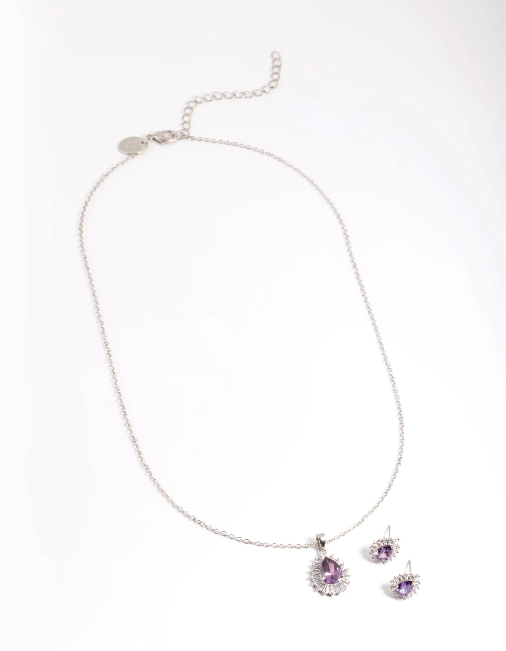 Diamond Simulant Silver Amethyst Teardrop Earring & Necklace - Image 3