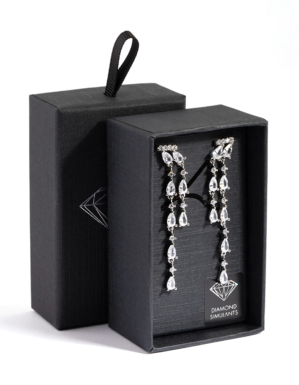 Diamond Simulant Asymmetrical Drop Earrings - Image 3